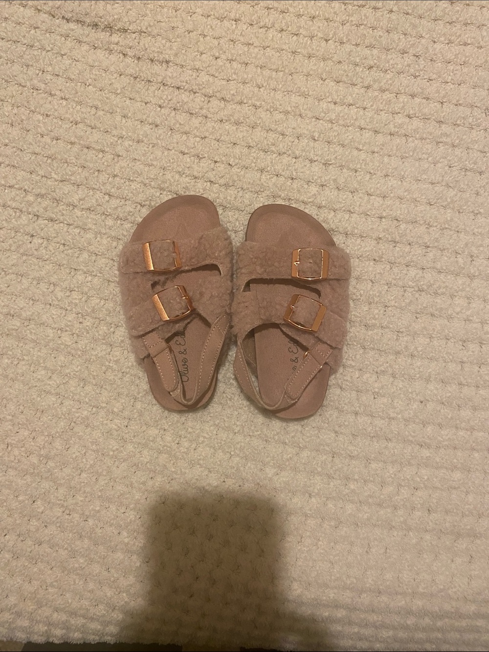Kids Olive and Edie Double-Buckle Plush Sandals in blush pink